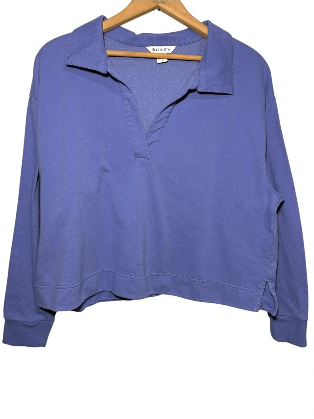 ATHLETA | Women Adonis Purple Retroterry Polo Sweatshirt size L Pullover Cropped
